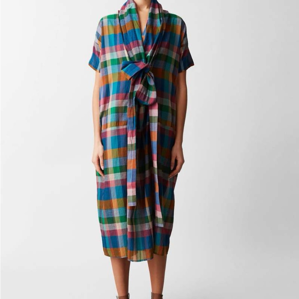 Caron Callahan Colorful Plaid Midi Dress